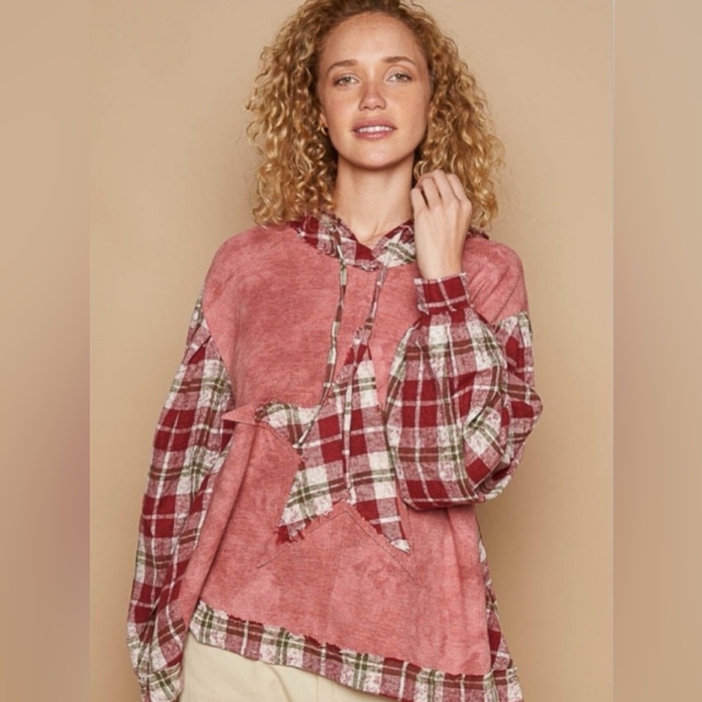 POL Plaid Flannel & Plush Star Hoodie